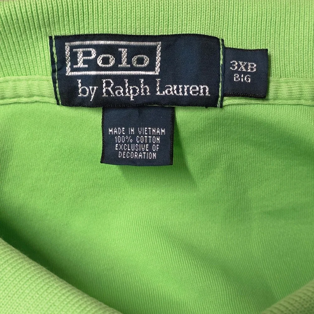 Polo by Ralph Lauren Big 3XB Green Polo Shirt Orange Logo‎ Mens